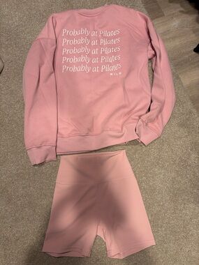 WILO Pink 'Probably at Pilates' Crewneck Sweatshirt and shorts